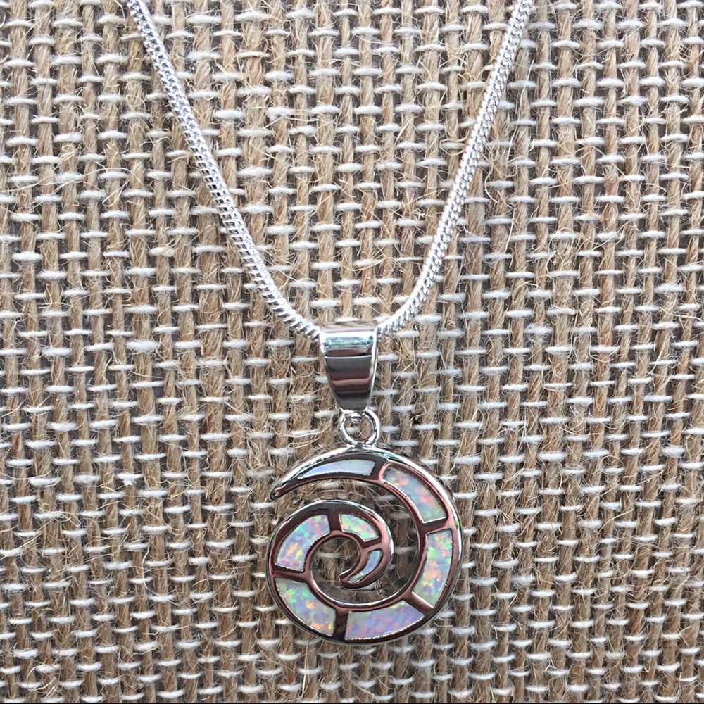 Sterling silver white opal swirl pendant necklace